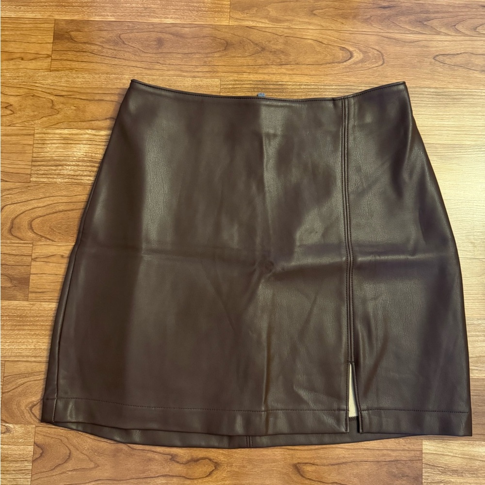 Hollister Dark Brown Faux Leather Mini Skirt with one slit